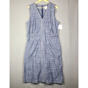 NWT Liz Claiborne Dark Chambray Midi Dress Nautical Coastal Preppy Chic Size L